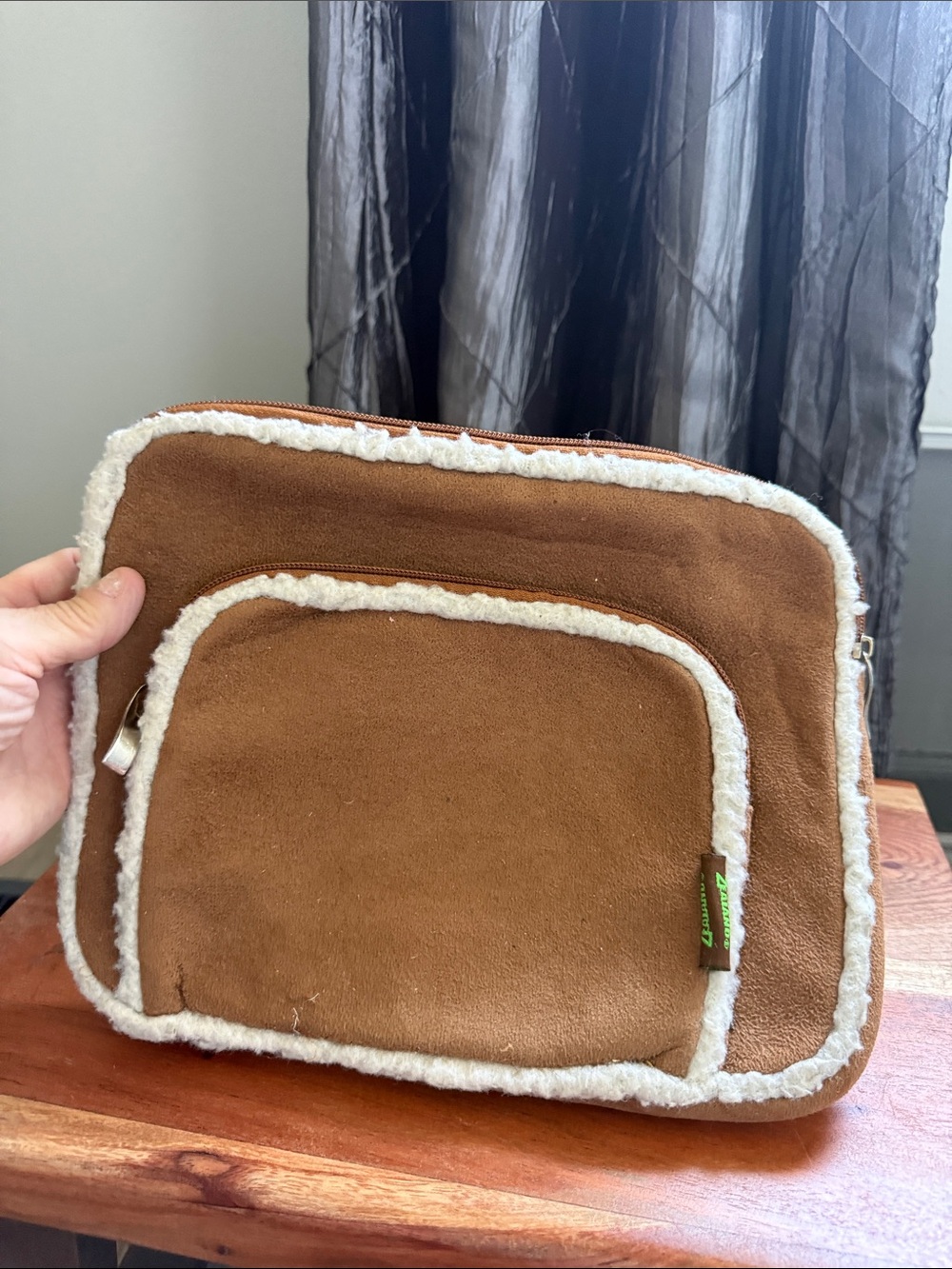 Men's Brown Sherpa-Trim Laptop Sleeve with Front Pocket